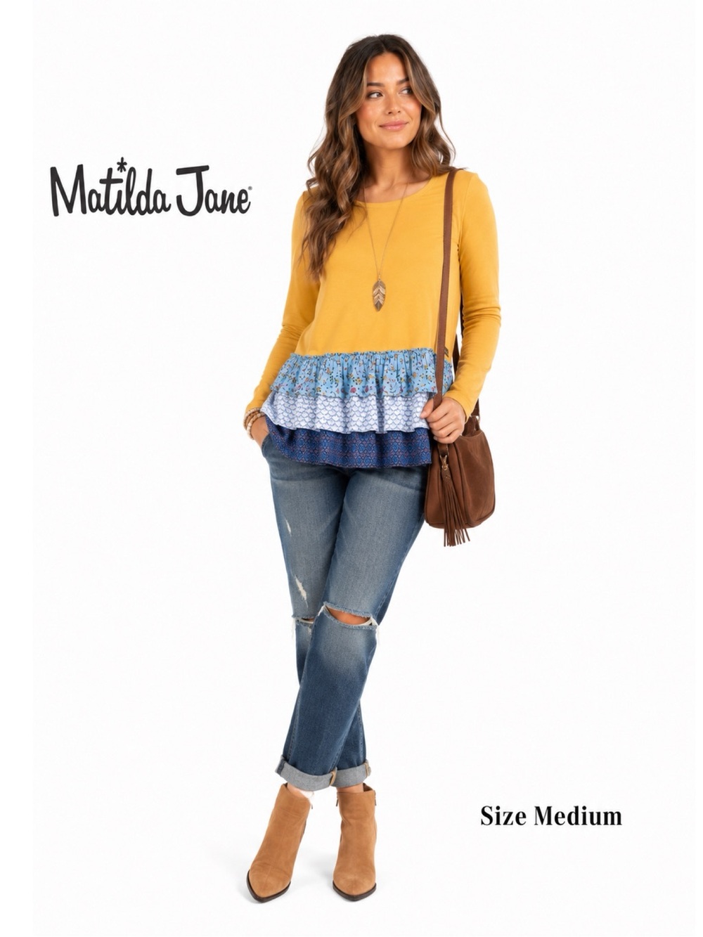 MATILDA JANE Yellow Floral Tunic Top Size Medium